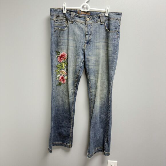d. jeans Denim - D.Jeans Women Size 14 Medium Wash Floral Embroidered Bootcut Denim Jeans Y2K VTG